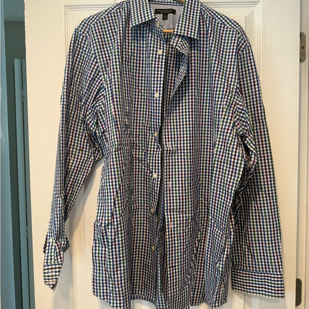 Banana Republic Blue, Green, Purple and White Casual Button Down Shirt